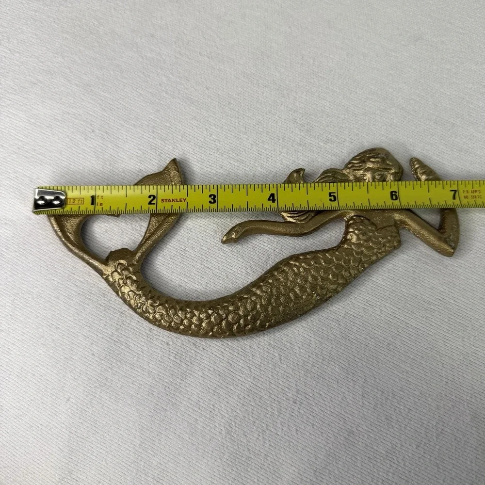Cast Iron Mermaid Bottle Opener Antique Gold Barware Nautical Coastal 7 Inch